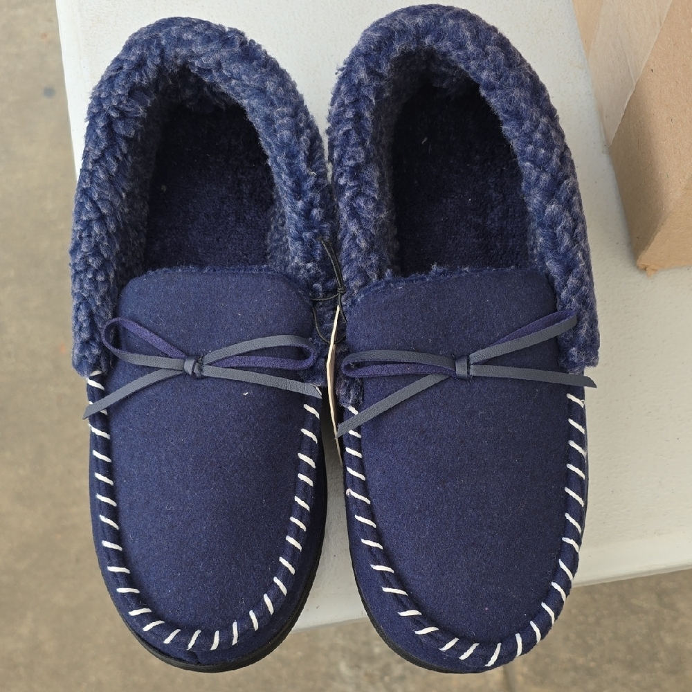 Cozy Navy Blue Moccasin Slippers